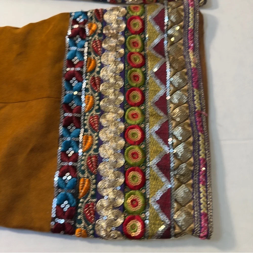 Anne Michelle Tan Faux Suede Aztec Embroidered Over The Knee Thigh High Boots
